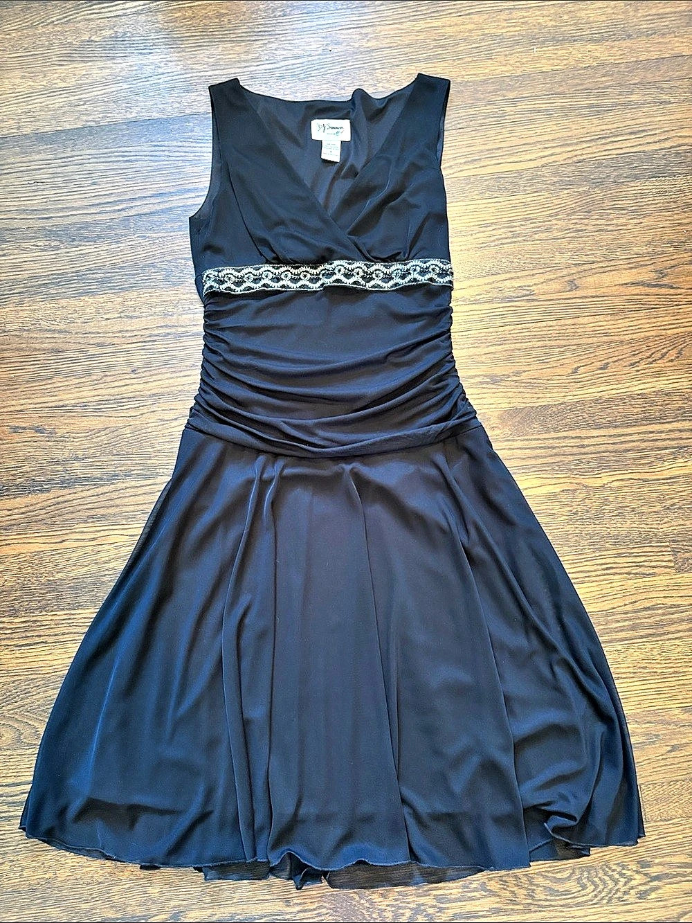 Y.S. Saunders Black Ruched Midi Dress Size 8